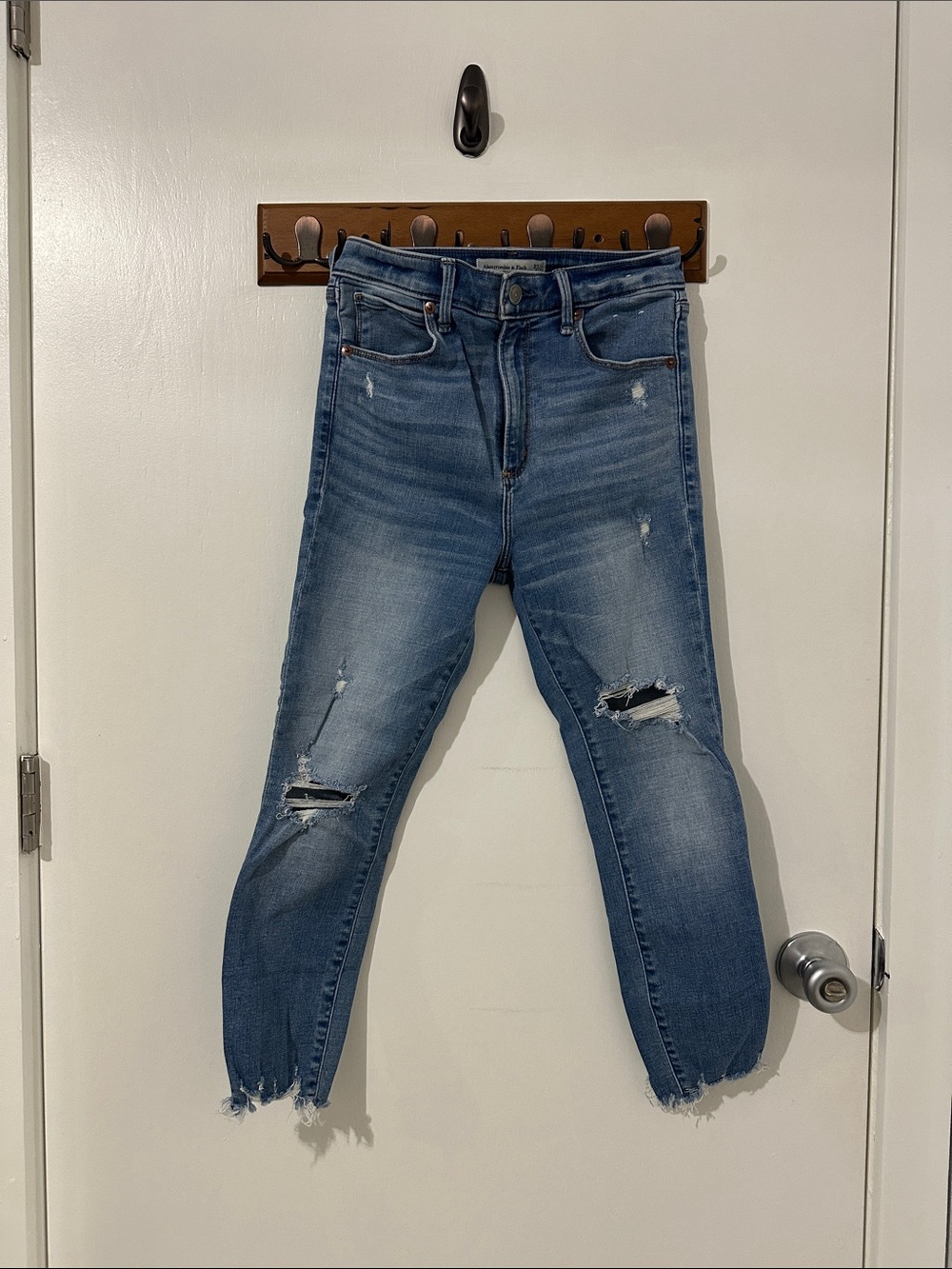 Abercrombie & Fitch Faded Blue High-Rise Cropped Distressed Jeans